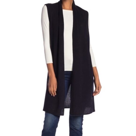 Halogen Sweaters - Nordstrom Halogen Cashmere Ribbed Longline Sweater Vest in Black One Size